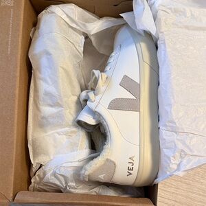Veja Women’s White Leather Sneakers with Light Gray Accents